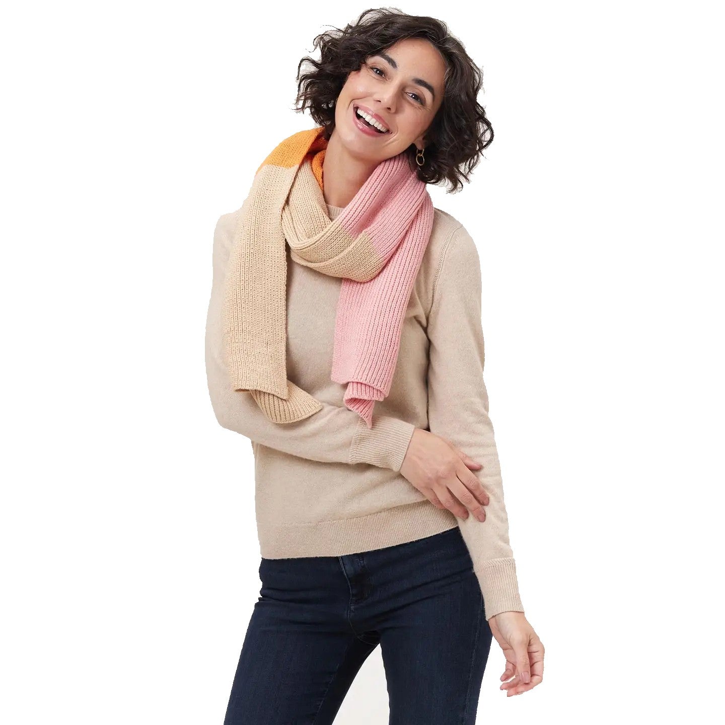 Chelsea Orange Pink Tan Color Block Knit Scarf