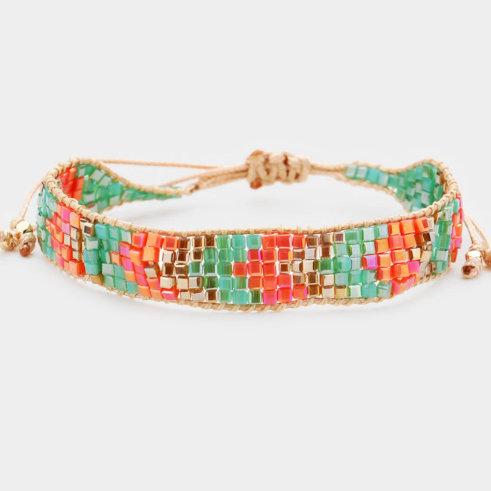 Chevron Pattern Cube Beaded Adjustable Bracelet