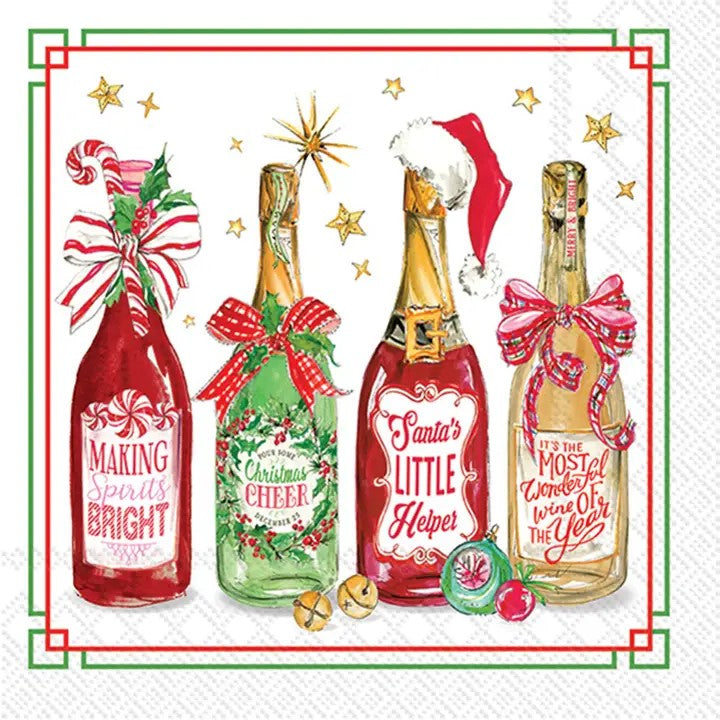 Christmas Wine & Liquor Bottles Paper Cocktail Beverage Napkins – 20 Per Package