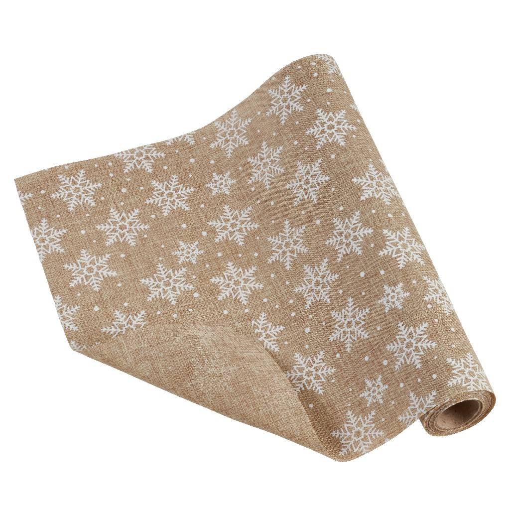 Natural Winter Fabric with Snowflakes & Stars Print Table Runner