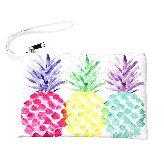 Colorful Tropical Pineapple Pouch Bag Wristlet Pouch Handbag