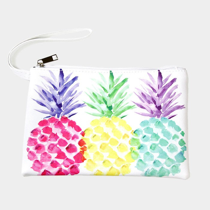 Colorful Tropical Pineapple Pouch Bag Wristlet Pouch Handbag