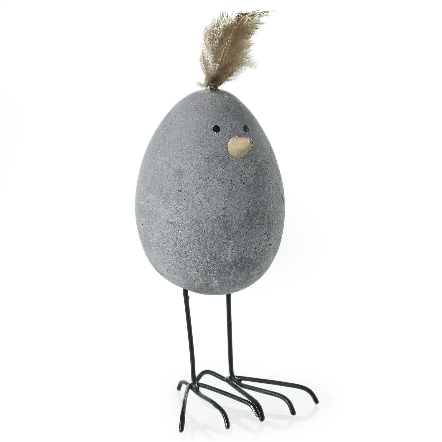Concrete Egg Chick with Feather & Metal Legs
