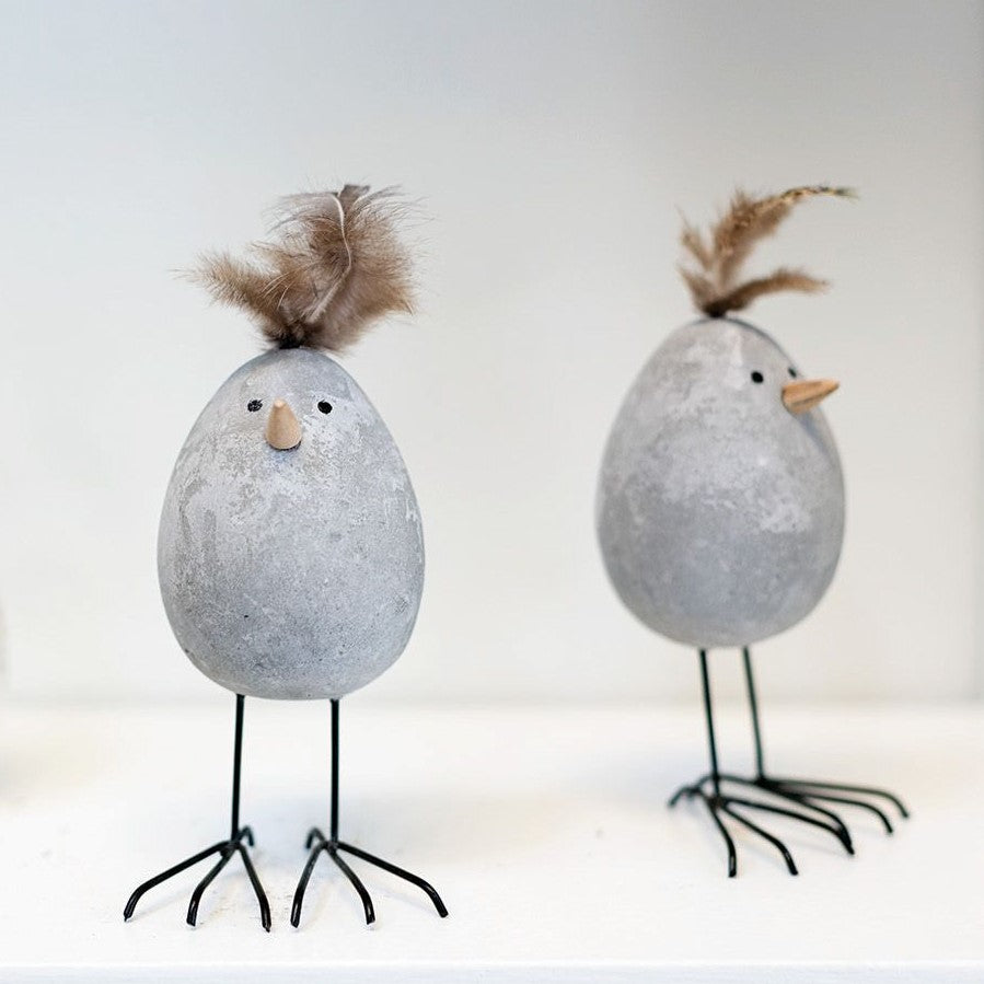 Concrete Egg Chick with Feather & Metal Legs
