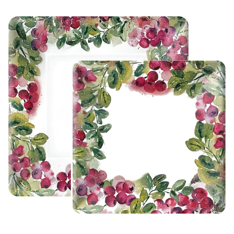Cranberry Wreath Square Paper Plates