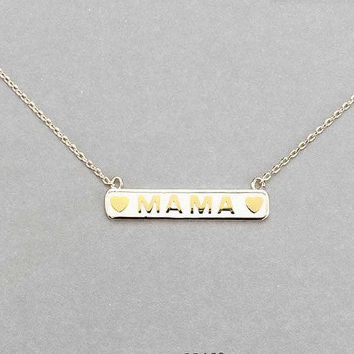Brass Metal Enamel Mama Pendant Necklace (white)