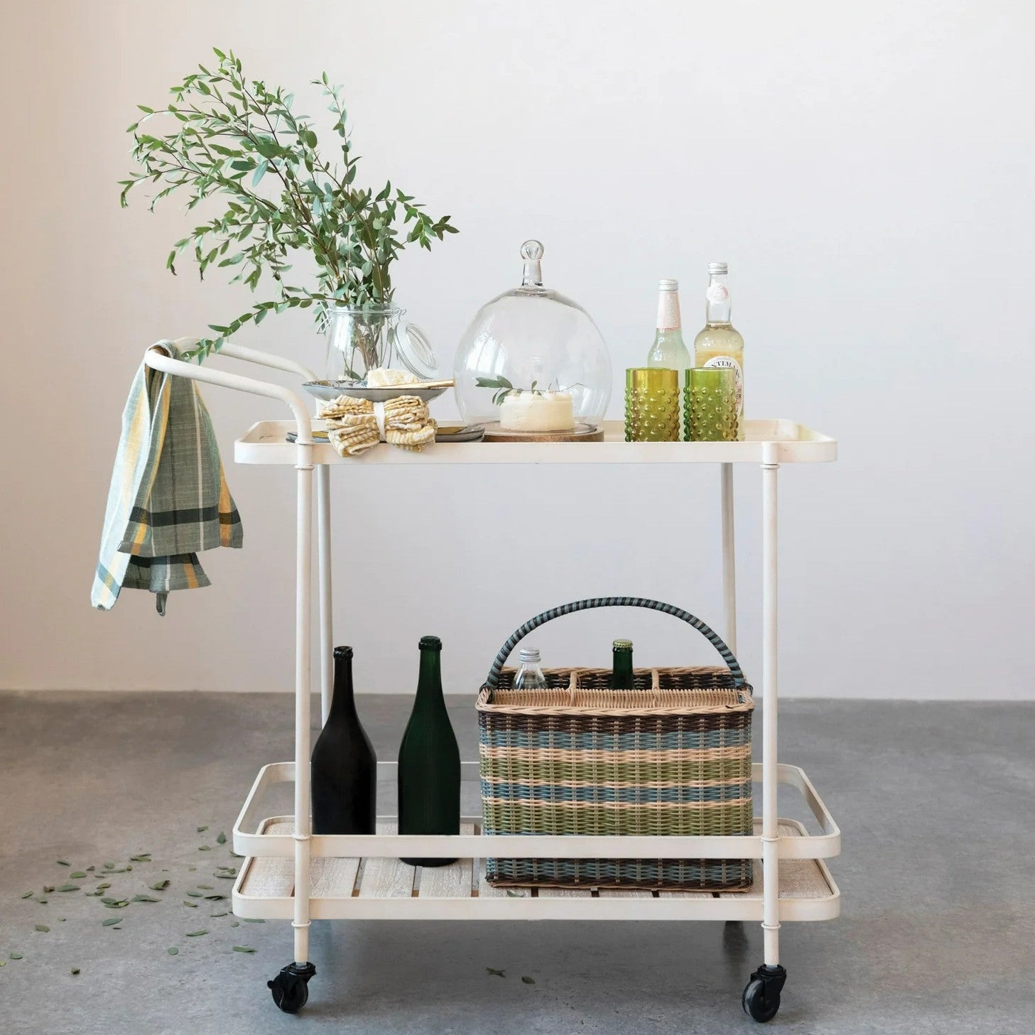 Two-Tiered Serving Bar Cart, Cream