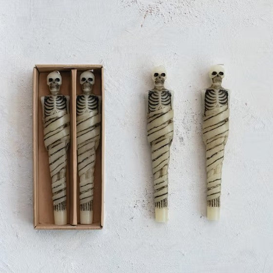 Mummy Shaped Taper Candles in Box, Set of 2
