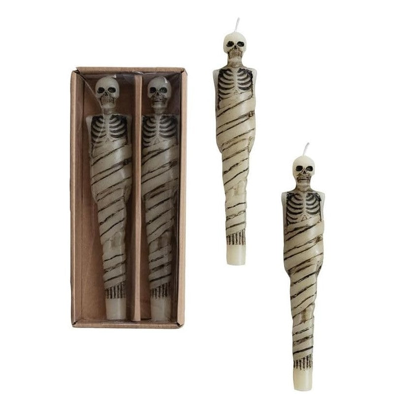 Skeleton Shaped Taper Candles in Box, Set of 2 (Ivory)