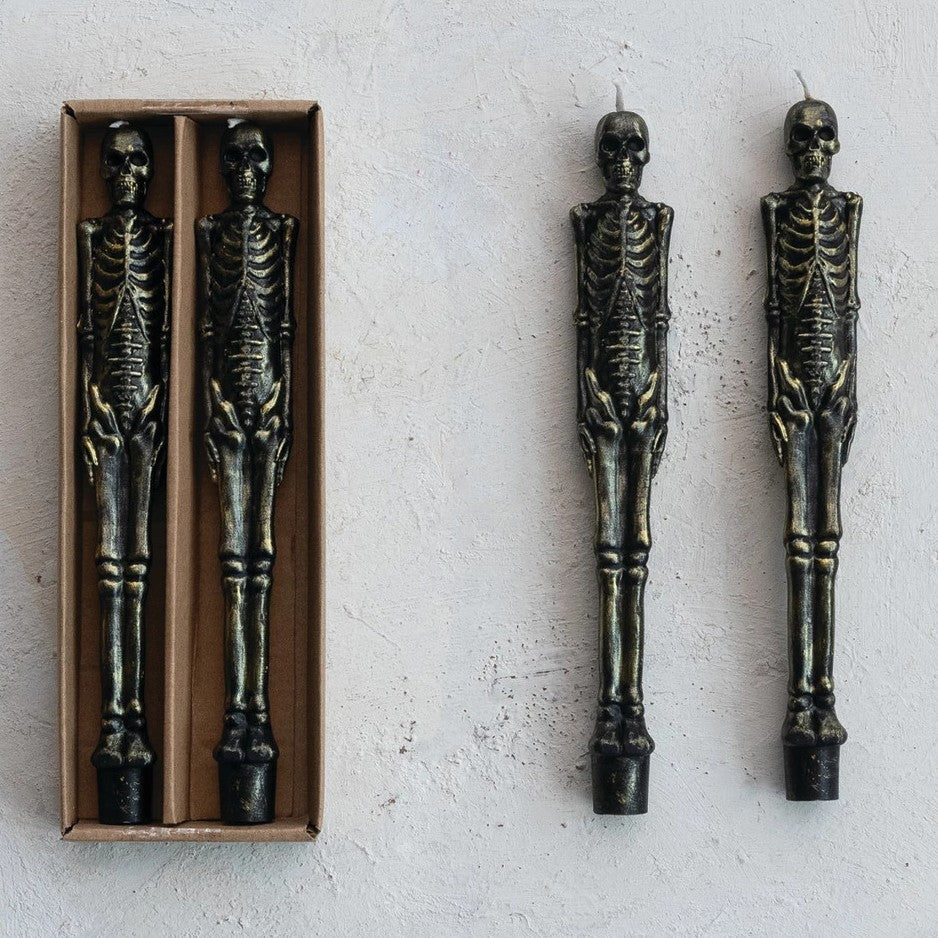 Skeleton Shaped Taper Candles in Box, Set of 2 (Black)