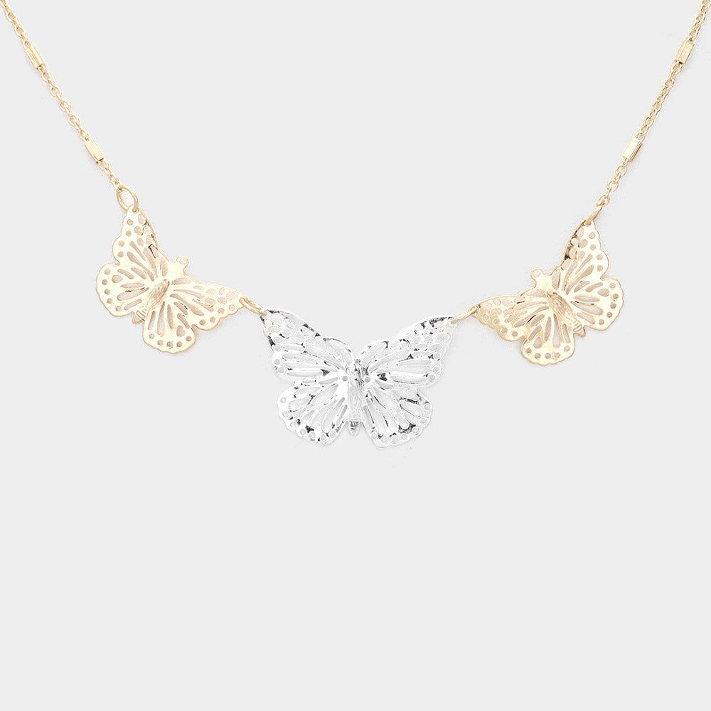 Triple Gold & Silver Butterfly Necklace