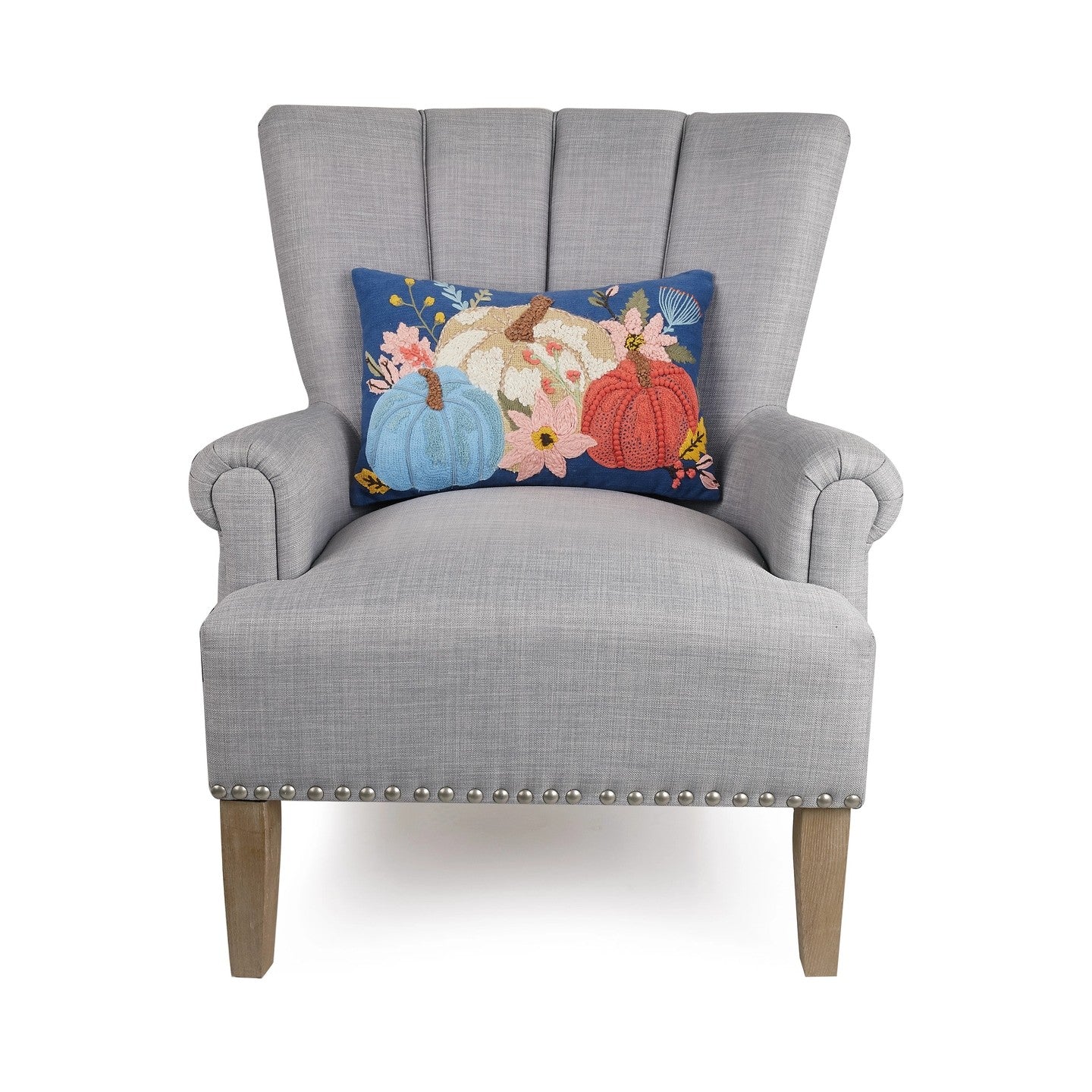 Blue Pumpkin Trio Embroidered Throw Pillow