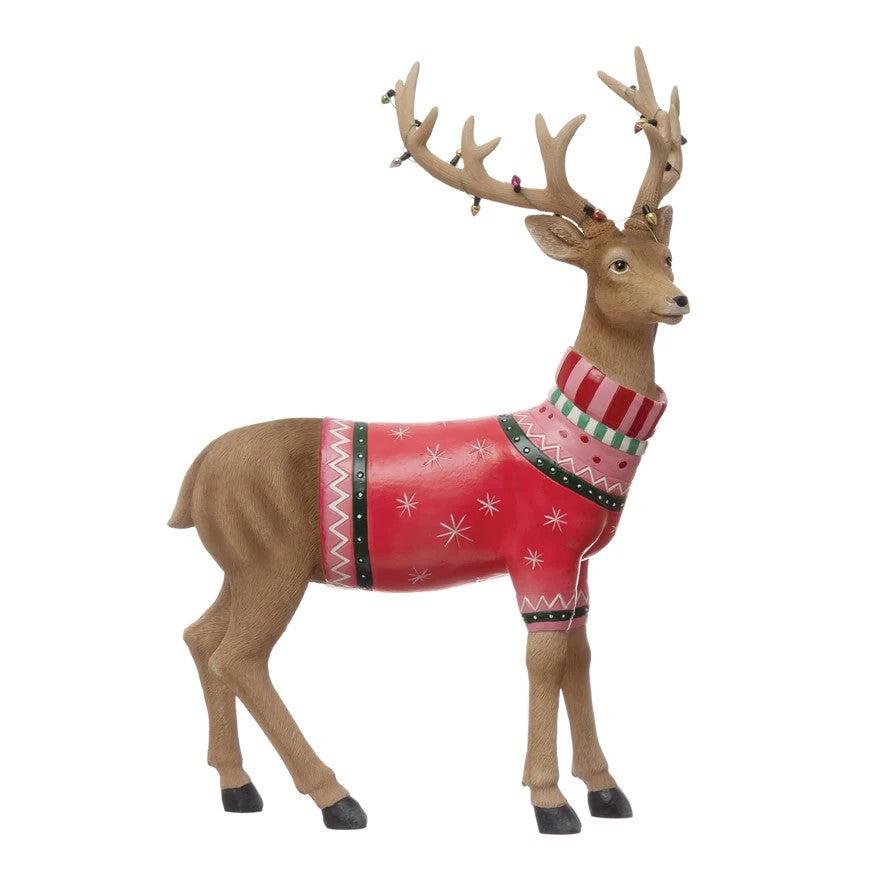 Reindeer in Christmas Sweater and Lights