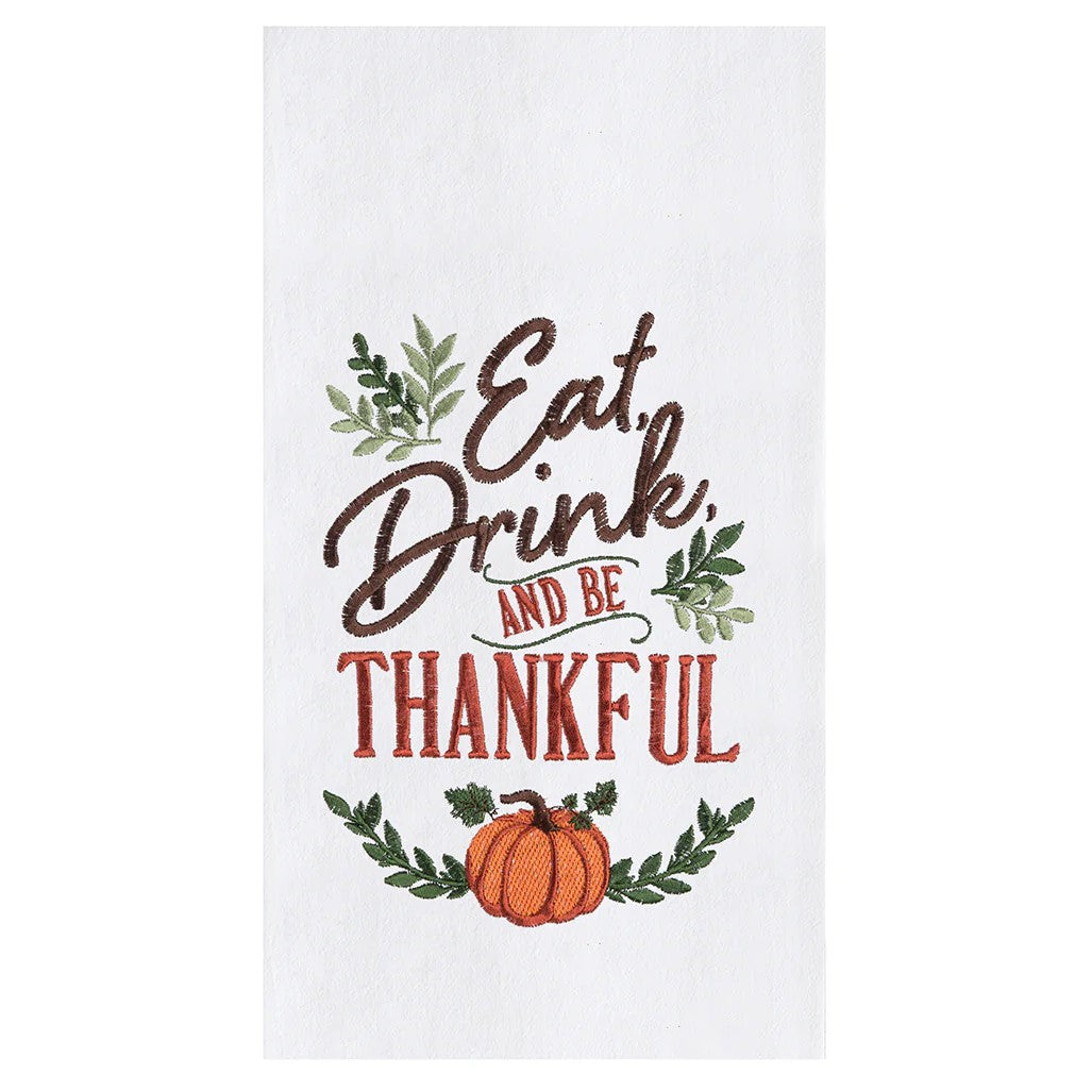 Fall Harvest Embroidered Eat, Drink, Thankful Pumpkin Kitchen Towel