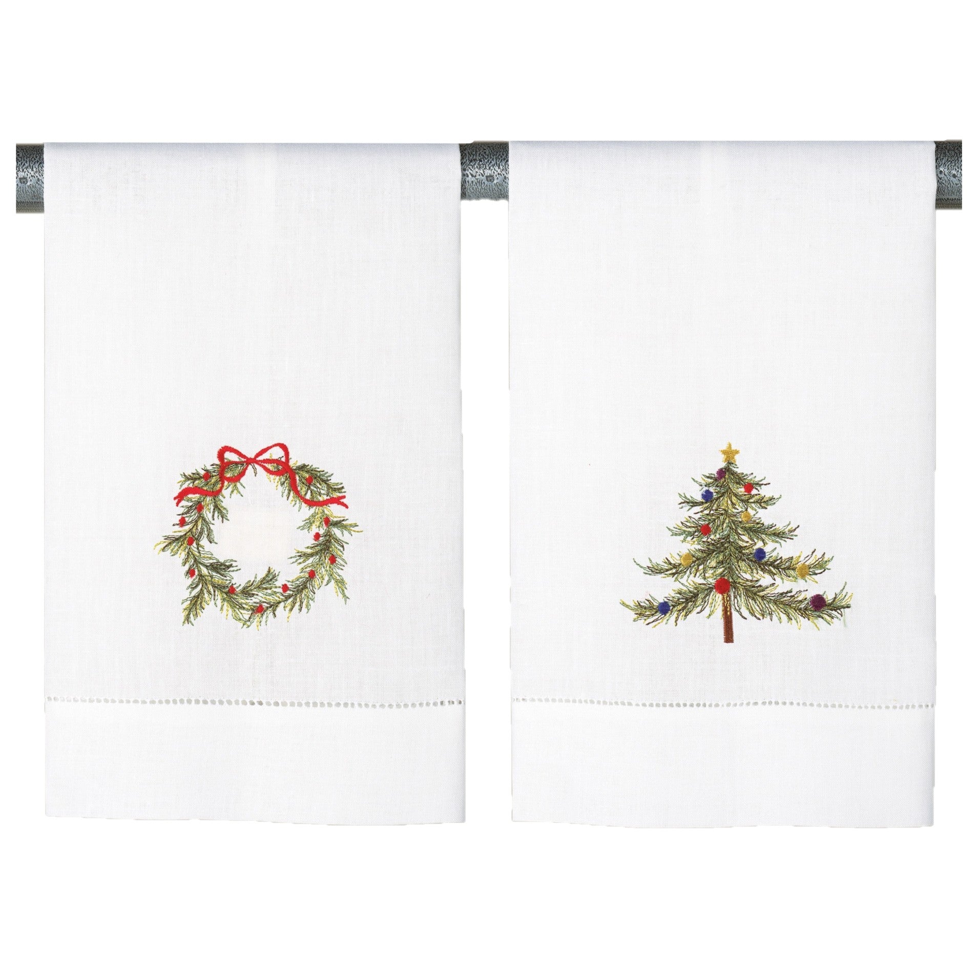Embroidered Christmas Tree & Wreath Guest Towel Set
