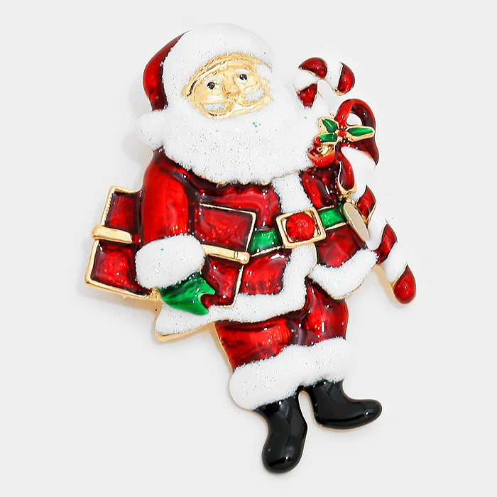 Santa Claus with Candy Cane Pin Brooch
