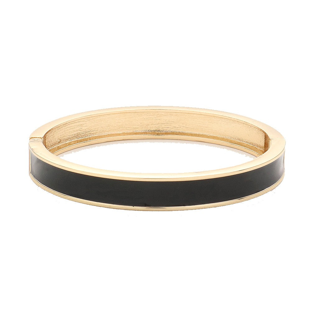 Enamel Hinged Bangle Bracelet (Thin, Black, Gold)