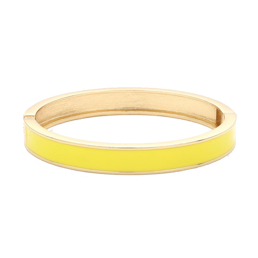 Enamel Hinged Bangle Bracelet (Thin, Yellow, Gold)