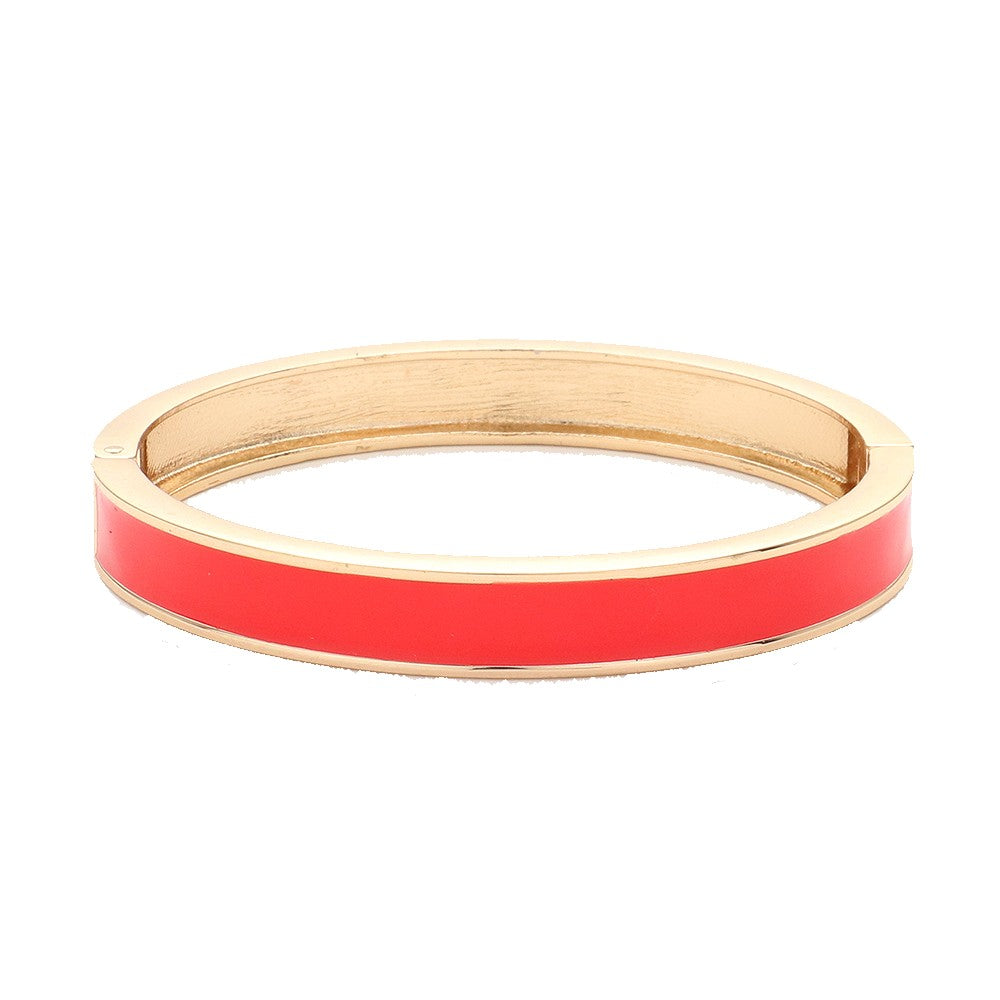 Enamel Hinged Bangle Bracelet (Thin, Red, Gold)