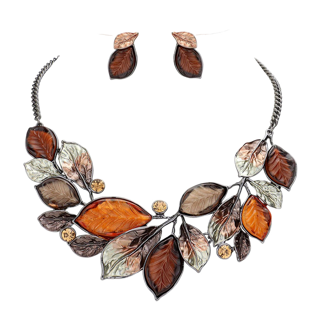 Structured Leaf and Vine Necklace and Earing Set