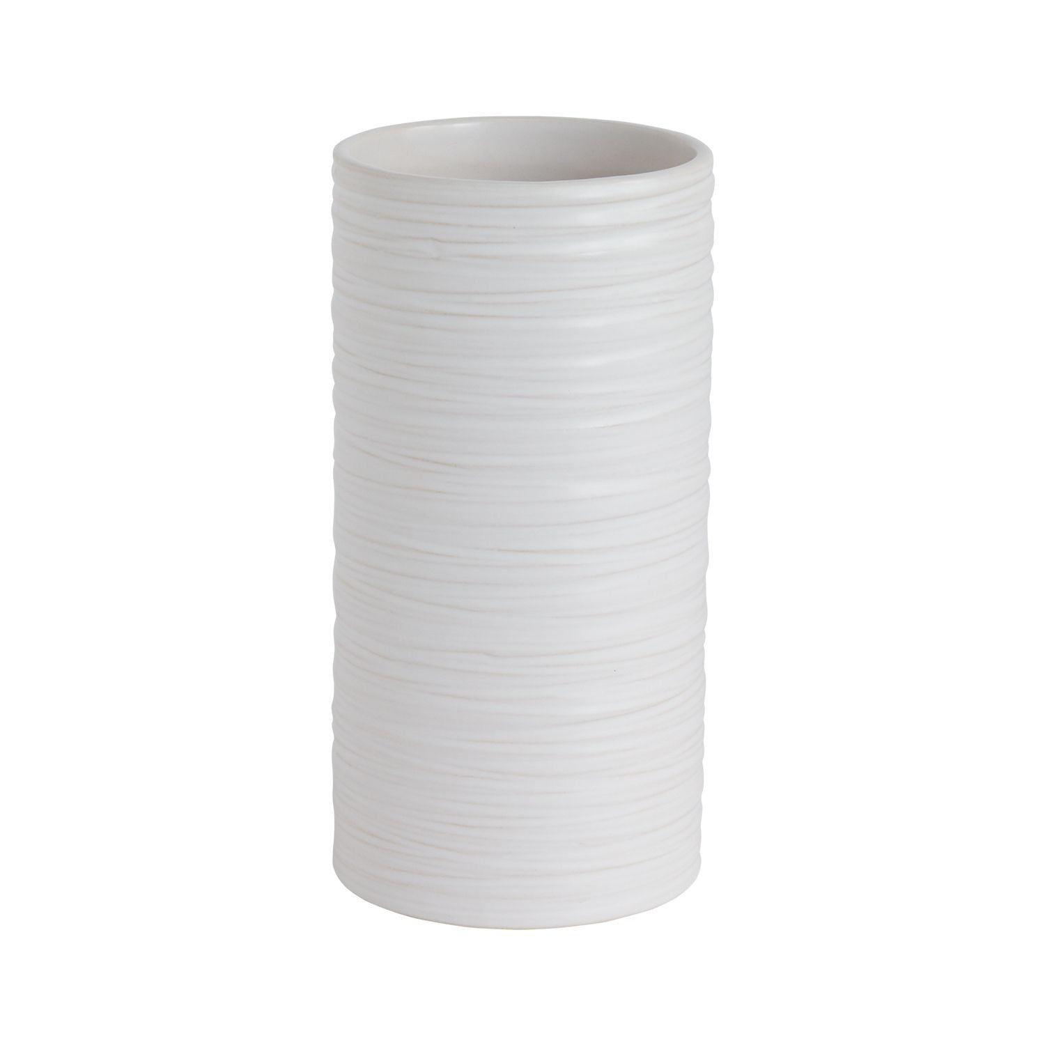 Striated White Modern Cylinder Vase (Medium)