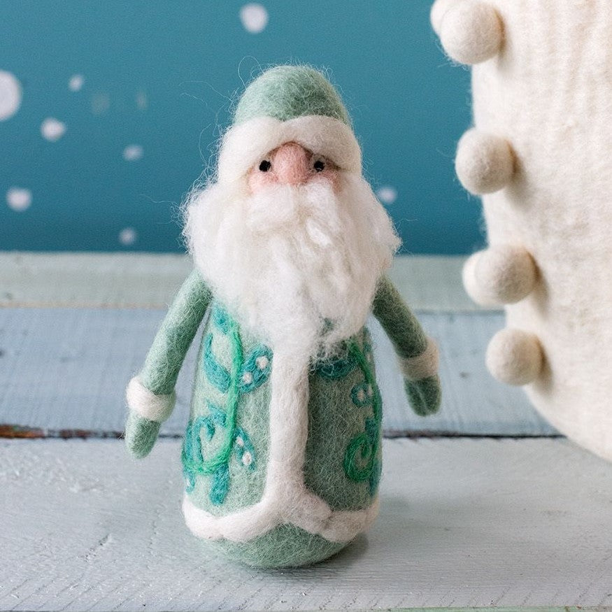 Sea Green Santa Claus Felted Figurine, Father Christmas