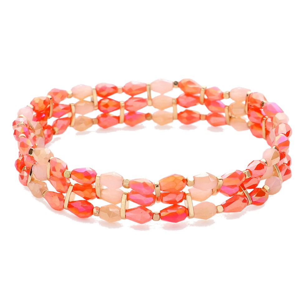 Faceted Teardrop Beaded Stretch Bracelet (Coral)