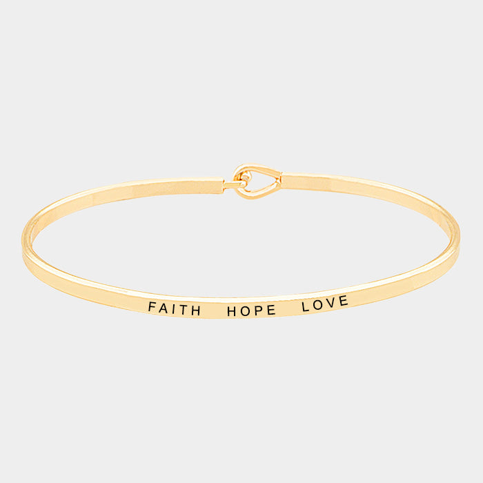"Faith Hope Love" Thin Metal Hook Bracelet (Gold)