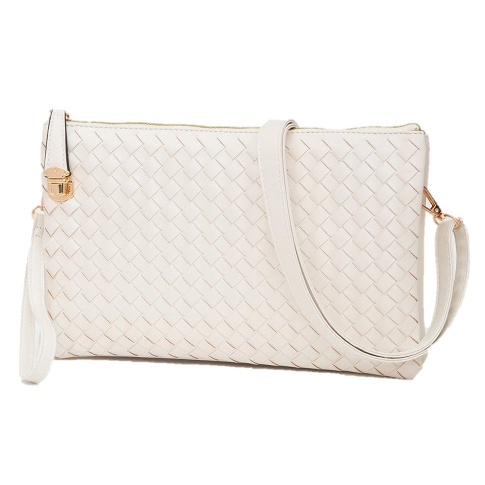 Ivory Faux Leather Braided Crossbody Bag - Clutch