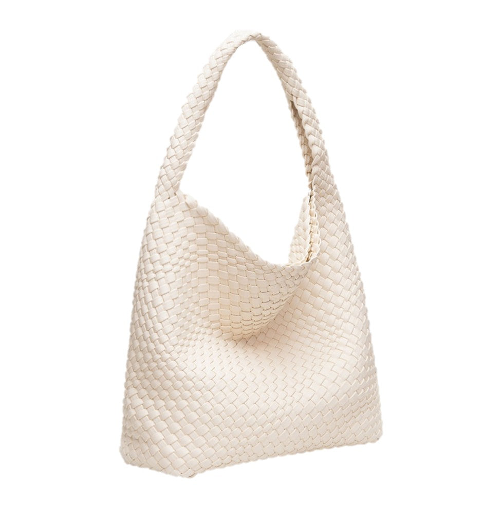 Ivory Faux Leather Braided Hobo Shoulder Bag Purse & Wristlet Wallet Set