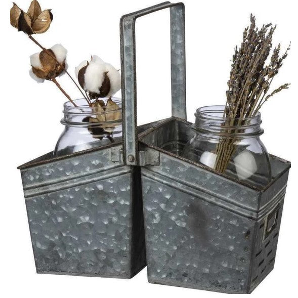 Galvanized Metal Double Caddy with Handle