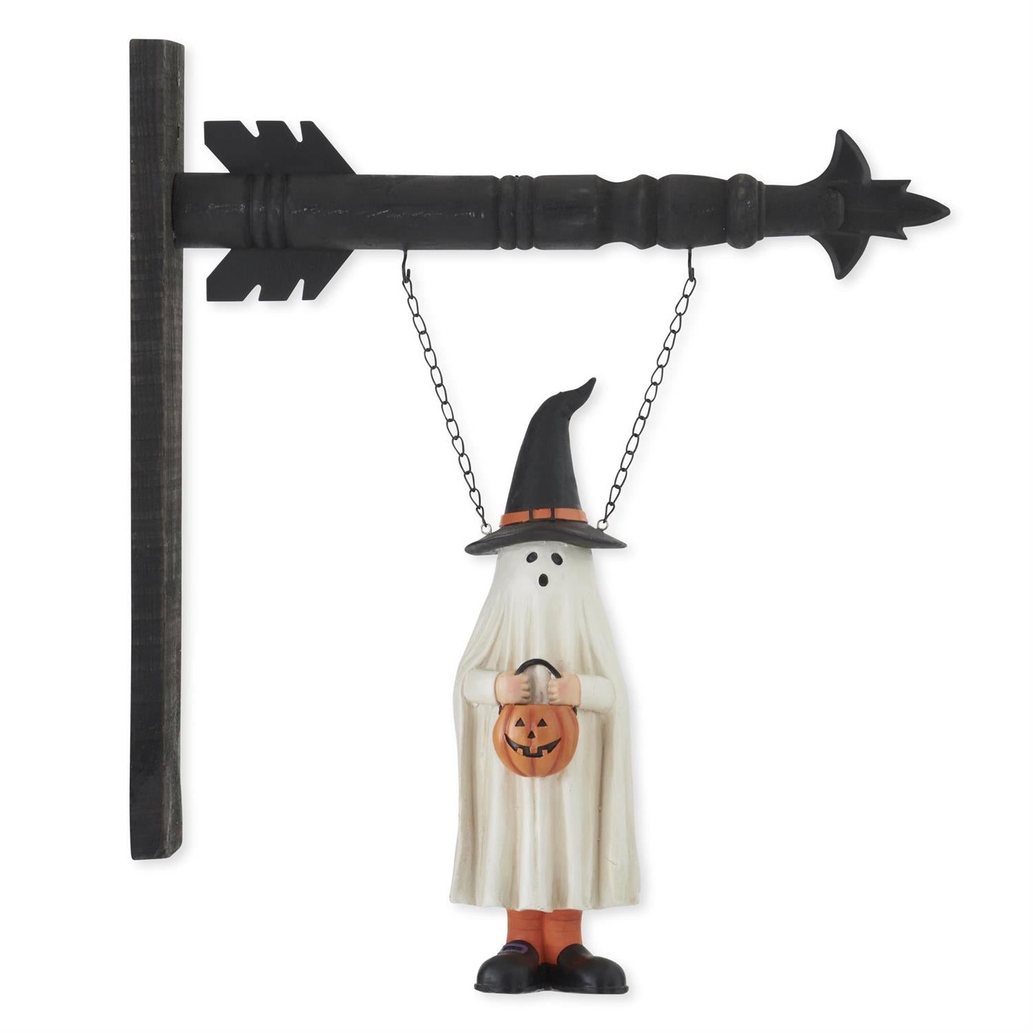 Ghost with Witch Hat Trick or Treater Hanging Arrow Replacement Sign