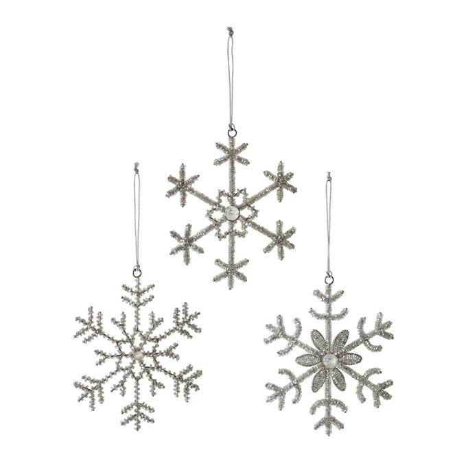 Glass Bead and Jewel Snowflake Christmas Tree Ornament (Set of 3)