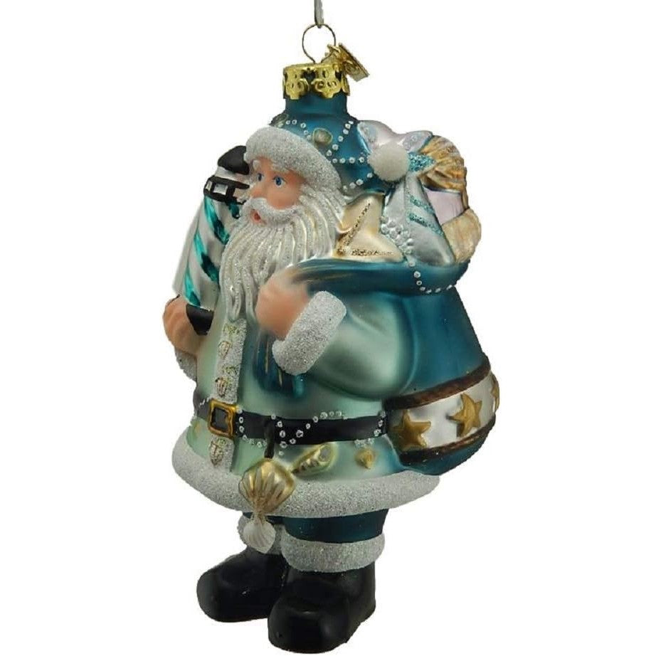 Glass Beachy Nautical Santa Christmas Tree Ornament