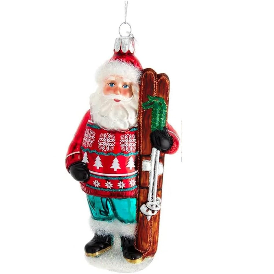 Glass Santa with Skis Christmas Tree Ornament