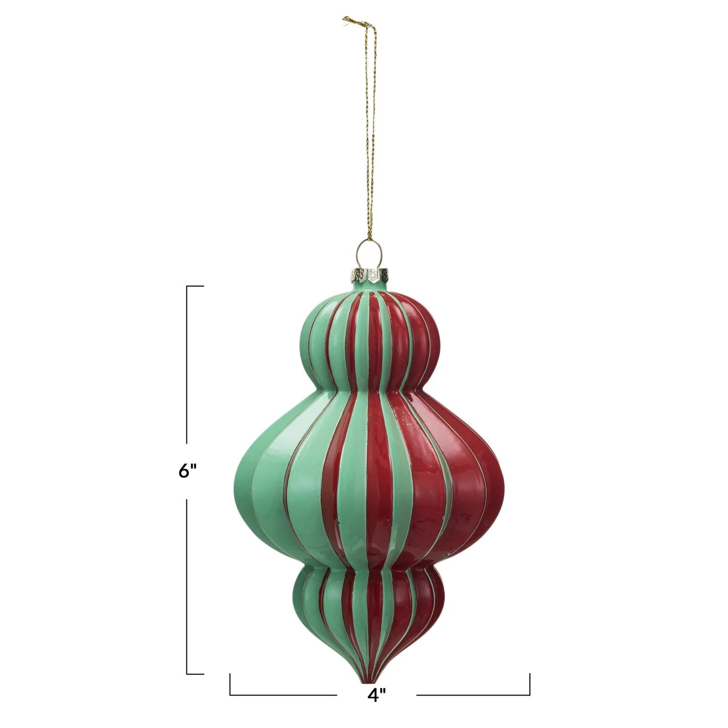 Glass Pleated Finial Christmas Tree Ornament (Red & Mint Green)