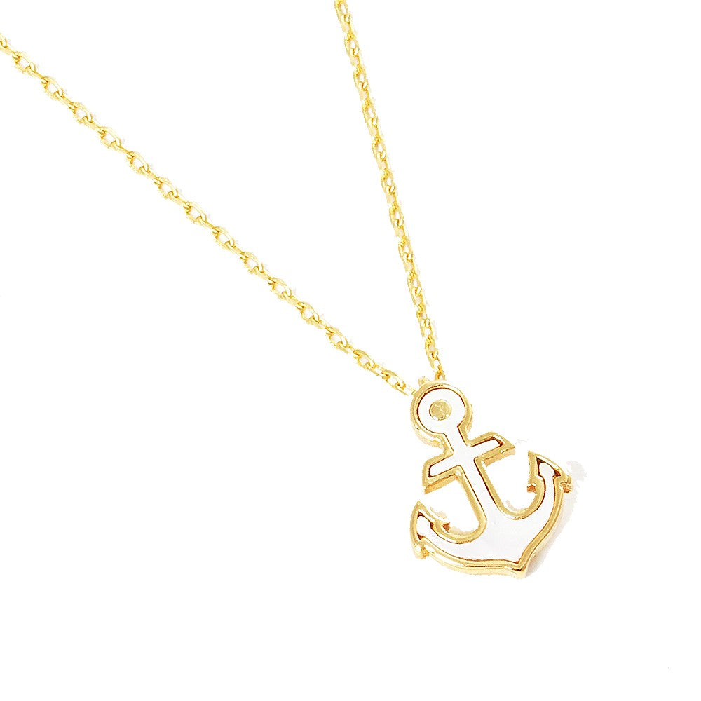 Gold Dipped Mother of Pearl Anchor Pendant Necklace