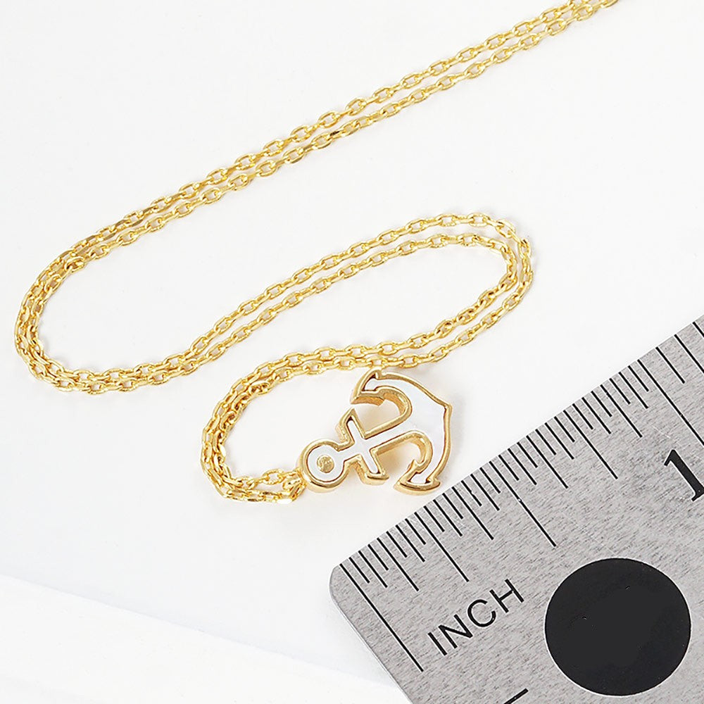 Gold Dipped Mother of Pearl Anchor Pendant Necklace