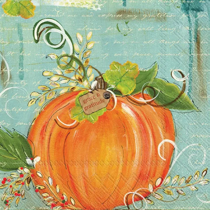 Grace and Gratitude Fall Pumpkin Paper Cocktail Beverage Napkins – 20 Per Package
