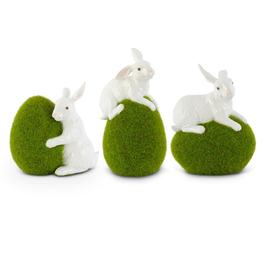 Moss Eggs with White Bunny Rabbit (Set of 3)