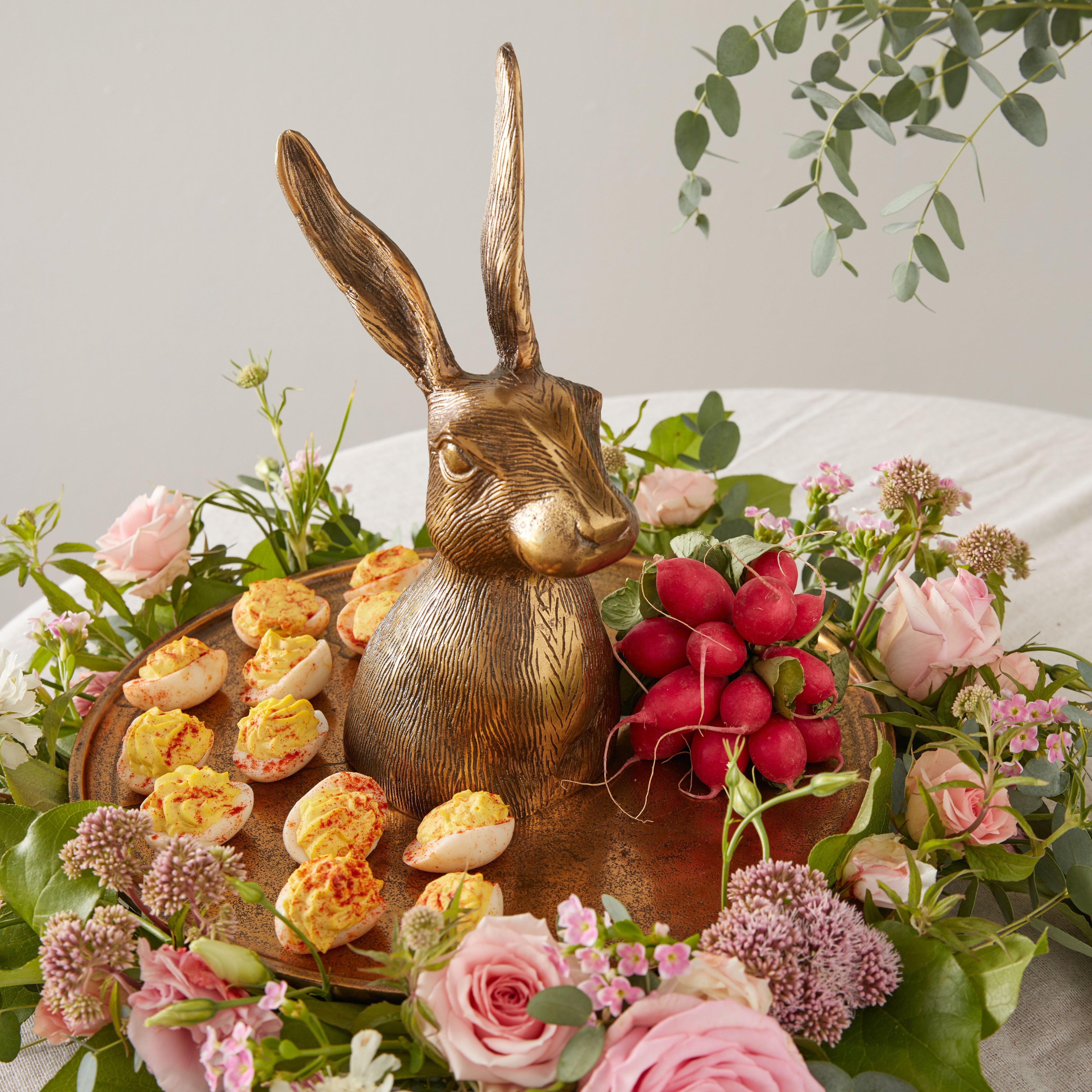 Easter Rabbit Gilded Hare Serving Platter Stand Tray