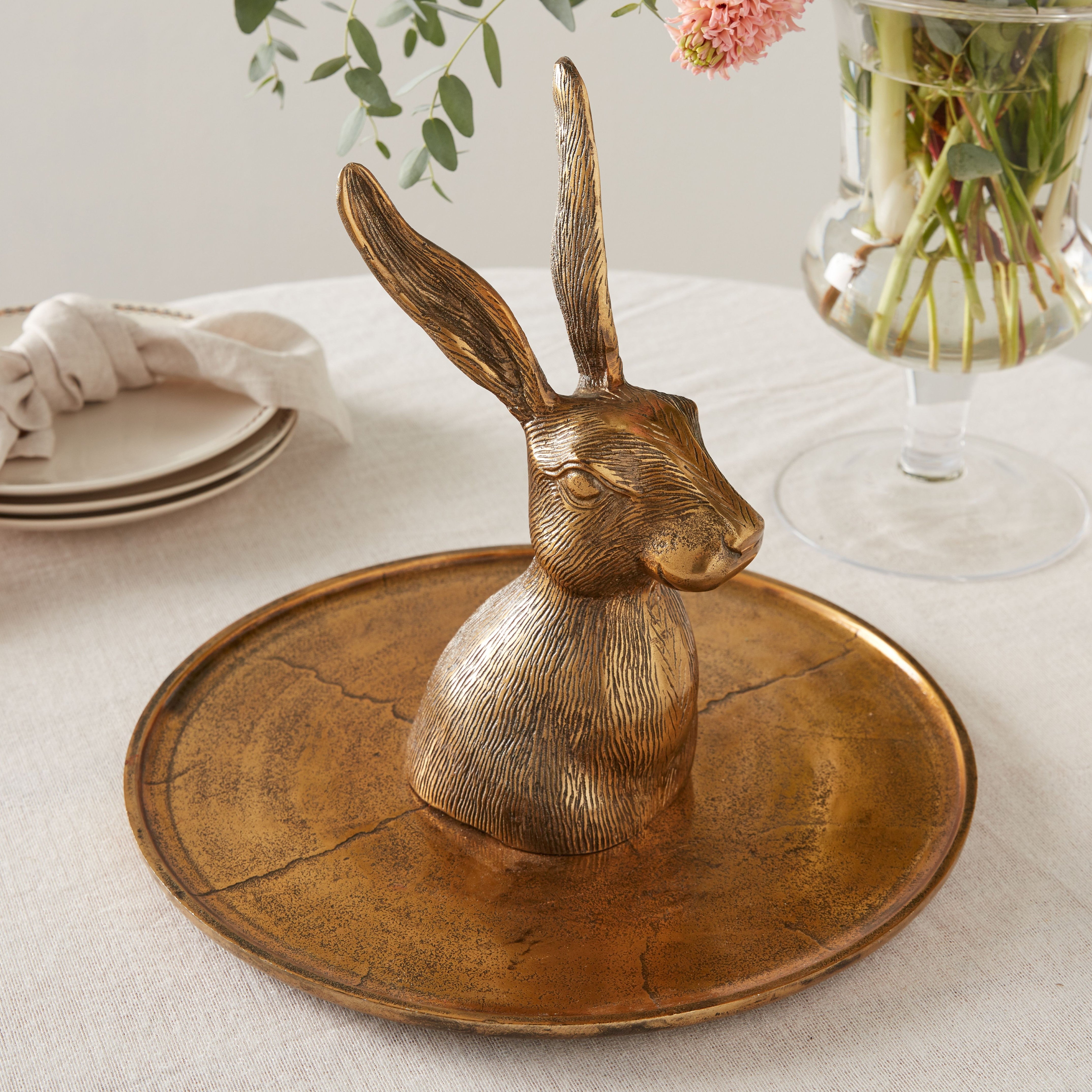 Easter Rabbit Gilded Hare Serving Platter Stand Tray