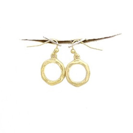 Matte Gold Hammered Circle Drop Earrings
