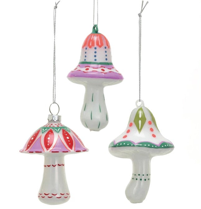 Hand-Painted Glass Mushroom Christmas Tree Ornament (Set of 3)©