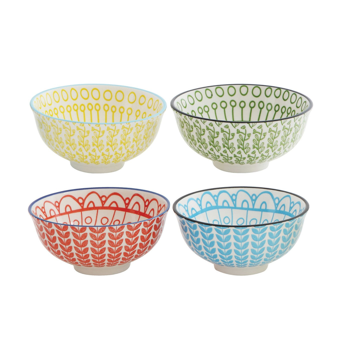Hand-Stamped Patterned Stoneware Bowls (Yellow)