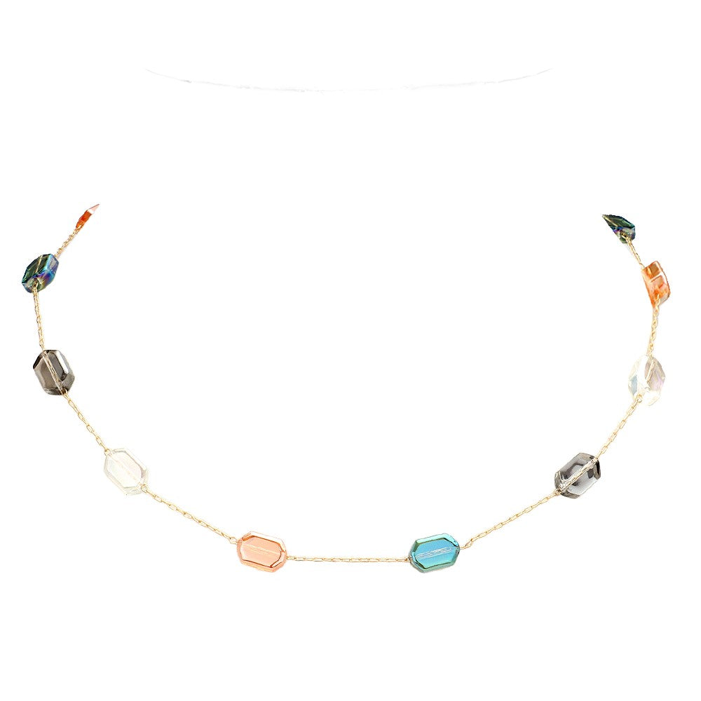 Hexagon Shaped Lucite Station Necklace