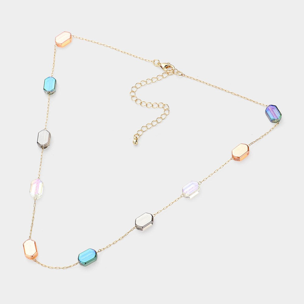 Hexagon Shaped Lucite Station Necklace