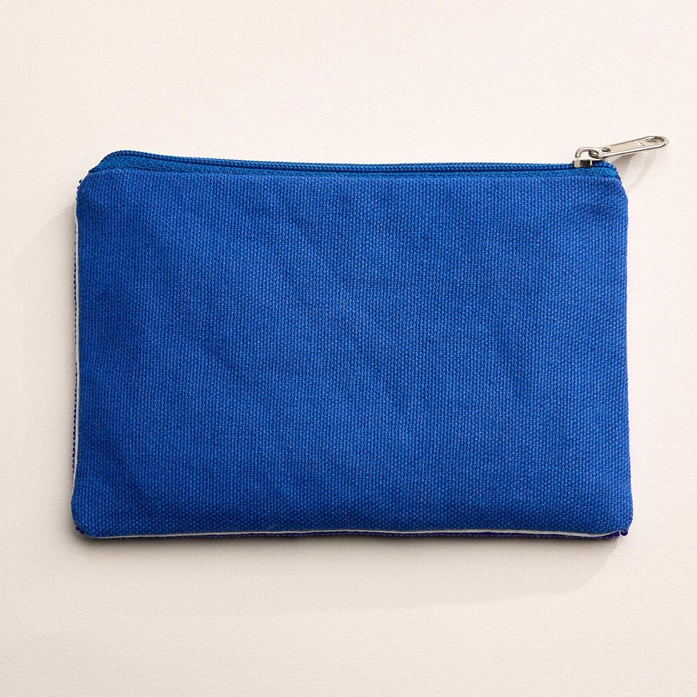 Geometric Seed Beaded Pouch Bag Coin Purse (Blue & White)