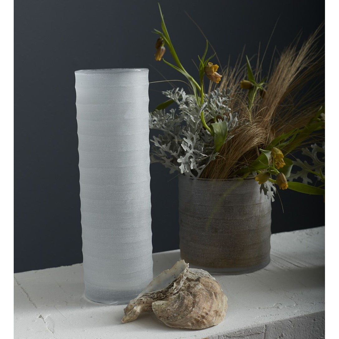 Tall White Frosted Ribbed Kyrenia Vase