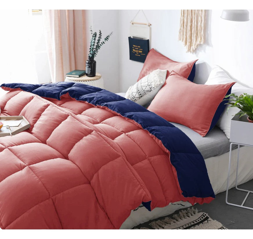 Navy & Coral Reversible All Season Down Alternative Comforter Bedding Set